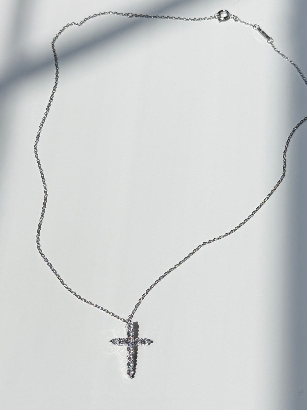 Silver Rhinestone Cross Pendant Necklace | Dainty Crystal Jewelry